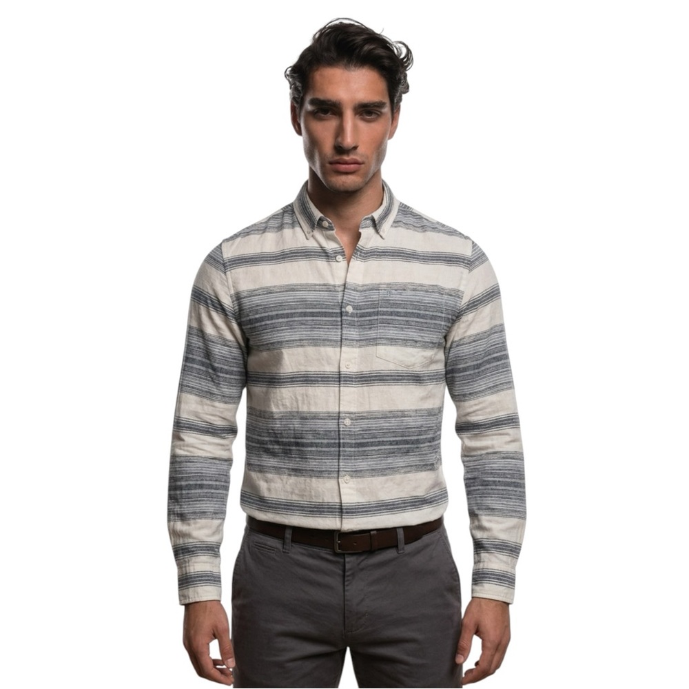 Original Penguin Mens Heritage Slim Fit Striped Flannel Button Down Shirt Blue L